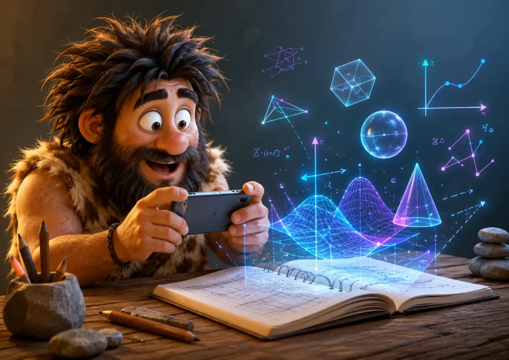Uno smartphone riconosce un esercizio matematico e mostra passaggi, grafici e figure geometriche in realtà aumentata